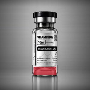 Vitamin B12 10ml cobalamin research solution vial, red liquid, sealed multi-dose, black cap – GenoPept UK