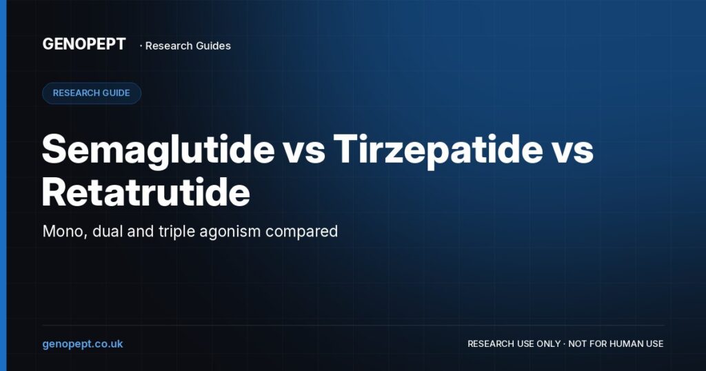 Semaglutide vs Tirzepatide vs Retatrutide — GenoPept research guide (research use only)